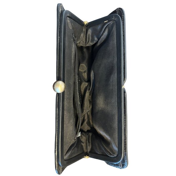 Y2K Harolds Black Genuine Leather Croc-Embossed Clutch Wallet With Coin Closure - Picture 8 of 15